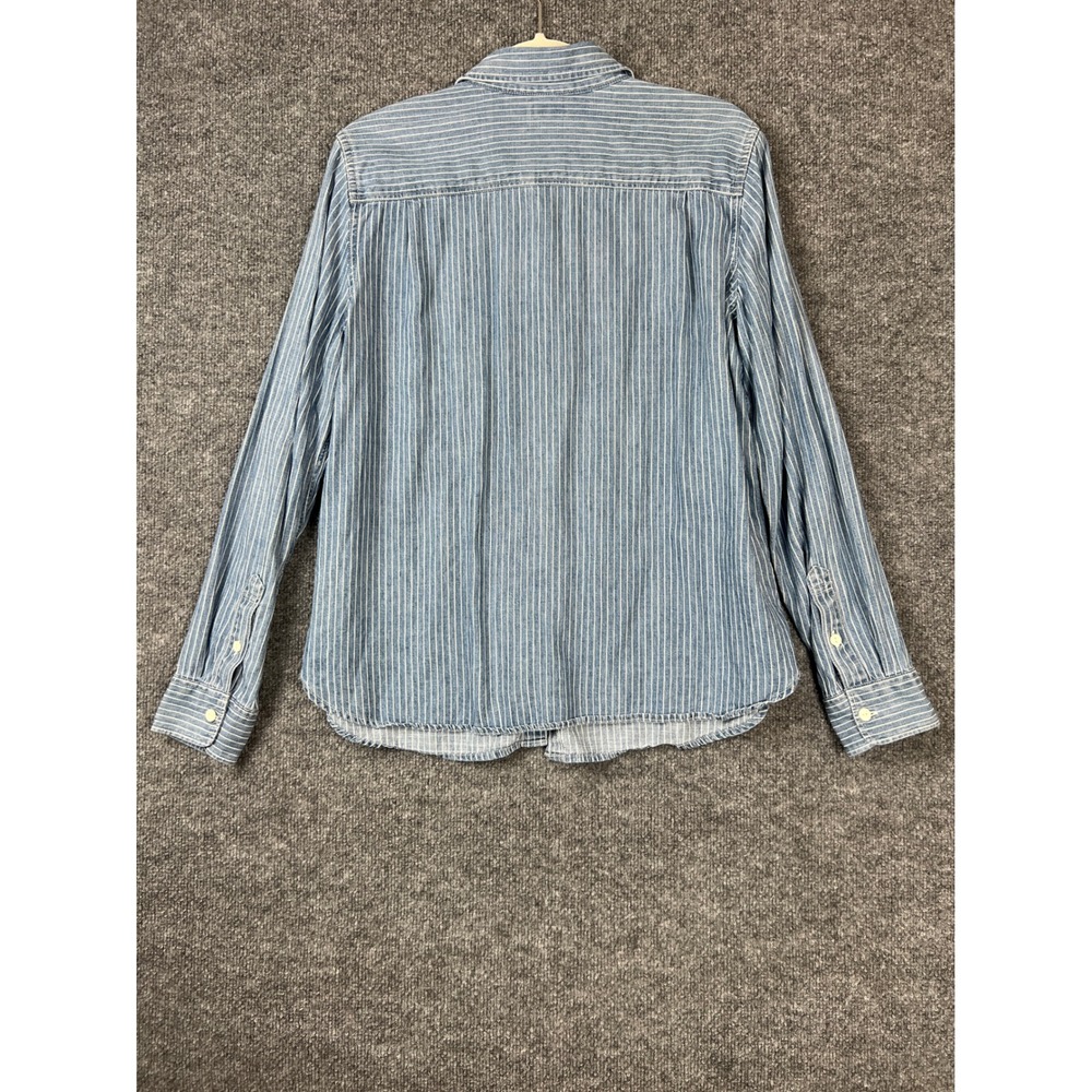 Faherty Womens Shirt Sz L Blue White Striped Tencel Linen Indigo Button Down - Picture 6 of 9